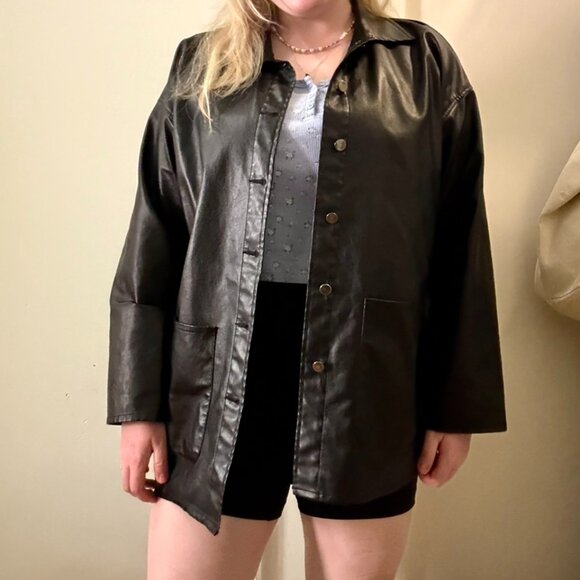 Zara Faux Leather Black Button-Up Jacket, size XL - Picture 1 of 5